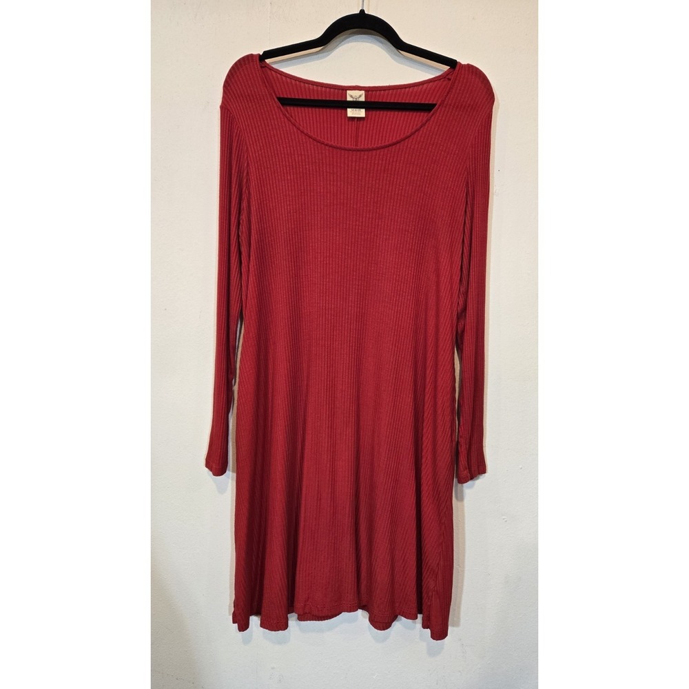 Faded Glory Red Dress Long Sleeve Scoop Neck Basic Layering Piece Medium